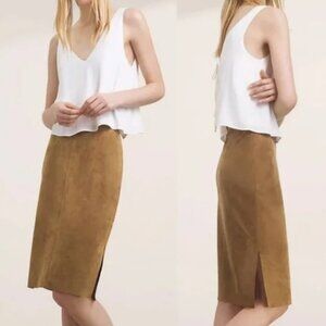 Aritzia Wilfred Free Faux Suede Pencil Skirt Tan Brown